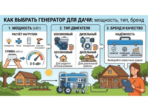 Как выбрать генератор для дачи: мощность, тип, бренд