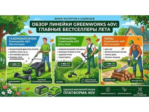 Обзор линейки Greenworks 40V: газонокосилки, триммеры, пилы — главные бестселлеры лета