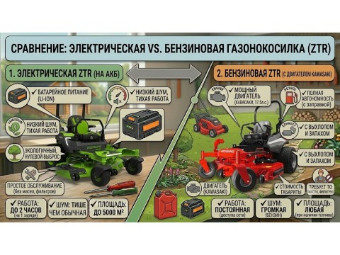 Greenworks ZTC152 vs Weibang Discovery KX61: аккумулятор или бензин для ZTR
