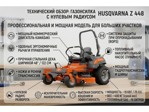 Газонокосилка Husqvarna Z 448: обзор профессиональной ZTR 23 л.с.