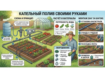 Капельный полив своими руками: схема, расчёт и монтаж