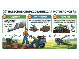 Навесное оборудование для мотоблоков: сцепки, окучники, фрезы и всё остальное