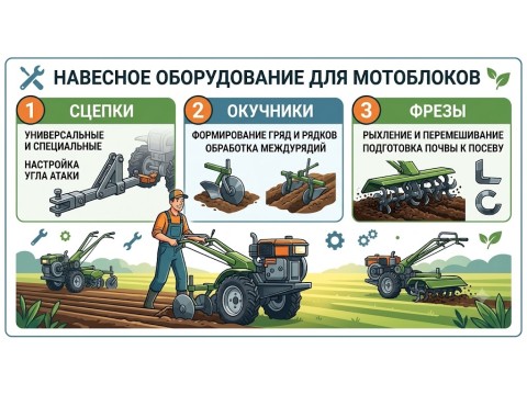 Навесное оборудование для мотоблоков: сцепки, окучники, фрезы и всё остальное