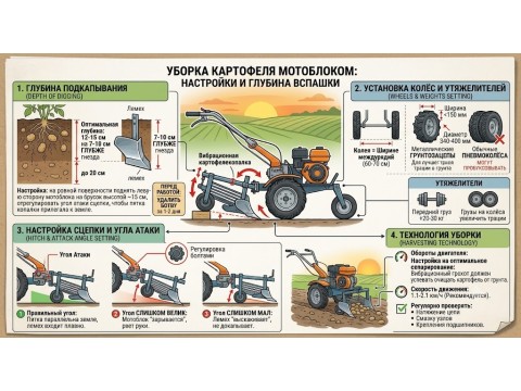 Уборка картофеля мотоблоком: настройки, глубина и правильная техника