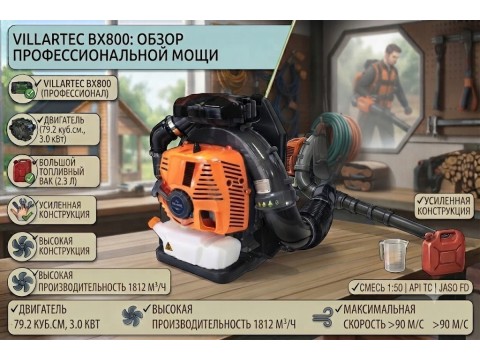 Ранцевая воздуходувка VILLARTEC BX800: обзор для профессиональной уборки территорий