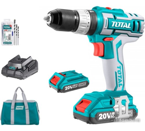 Ударная дрель-шуруповерт Total TIDLI2002 (с 2-мя АКБ, сумка, набор оснастки)
