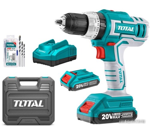 Ударная дрель-шуруповерт Total TIDLI20031 (с 2-мя АКБ, кейс, набор оснастки)