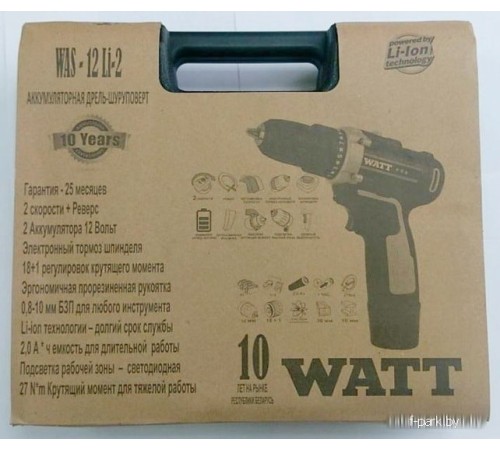 Дрель-шуруповерт WATT WAS-12 Li-2 101202712 (с 2мя АКБ)