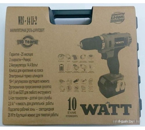 Дрель-шуруповерт WATT WAS-14 Li-2 101402912 (с 2мя АКБ 2 а*ч)