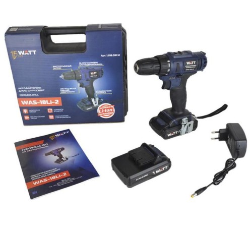 Дрель-шуруповерт WATT WAS-18 Li-2 101803112 (с кейсом)