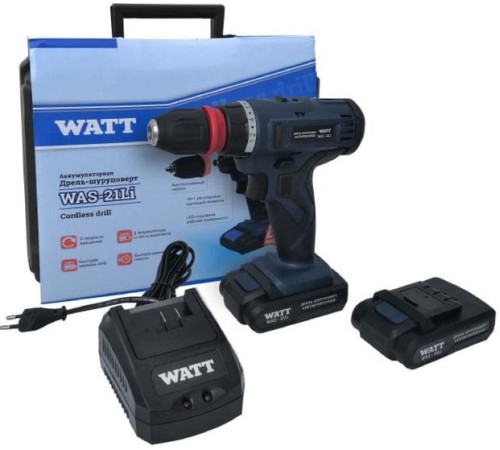 Дрель-шуруповерт WATT WAS-21Li 1.021.029.10 (с 2-мя АКБ, кейс)