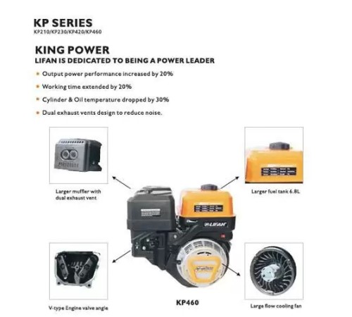 Двигатель бензиновый  Lifan KP460E (192FD-2T, вал 25 мм) 20 л.с. 0,6 A