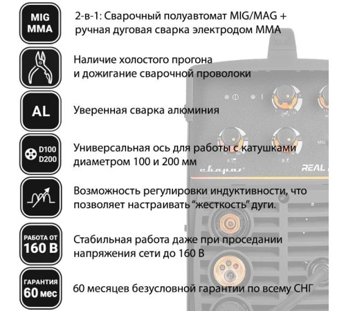 Сварочный инвертор Сварог Real MIG 200 N24002N (черный)