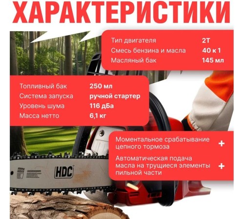 Бензопила HDC HD-C180 (шина 14)