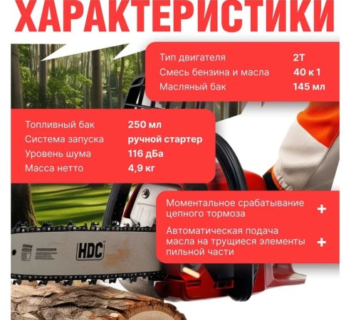 Бензопила HDC HD-C180 (шина 16)