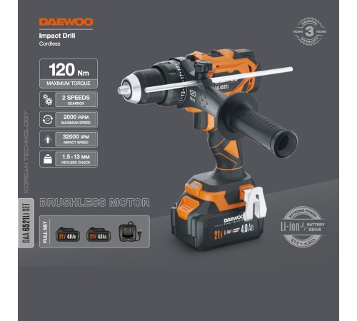 Дрель-шуруповерт аккумуляторная Daewoo Power DAA 6521Li SET (2АКБ и ЗУ)