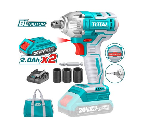 Гайковерт аккумуляторный Total TIWLI20208 (2 АКБ и ЗУ) в кейсе