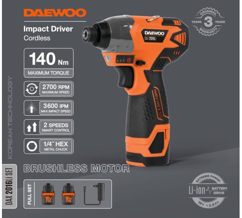 Винтоверт Daewoo Power DAX 2016Li SET (2АКБ и ЗУ)