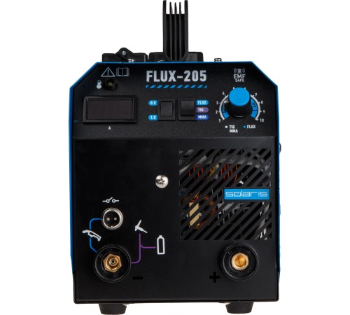 Полуавтомат сварочный Solaris FLUX-205 (230В, 20-180 А, 20,5 В / 80 В / 62 В, FLUX/MMA/TIG LIFT, байонетный разъем, без газа) SL5712-2