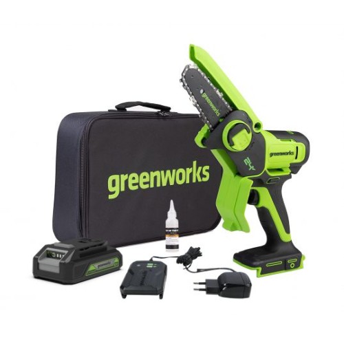 Мини пила аккумуляторная Greenworks  24V G24MCS10 (1хАКБ 4Ач и ЗУ)