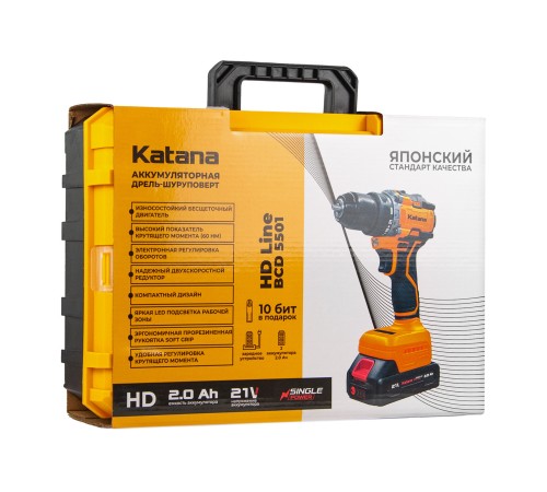 Дрель-шуруповерт аккумуляторный KATANA HD Line BCD5501 (2 АКБ и ЗУ)
