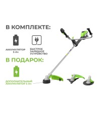 Триммер аккумуляторный  Greenworks TB201H (2хАКБ 5 Ач и ЗУ 8А)