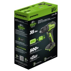 Дрель-шуруповерт аккумуляторная Greenworks 24V GD24DD35 (1хАКБ 2Ач и ЗУ)