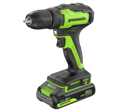 Дрель-шуруповерт аккумуляторная  Greenworks 24V GD24DD35 (2хАКБ 2Ач и ЗУ)