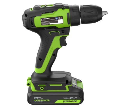 Дрель-шуруповерт аккумуляторная  Greenworks 24V GD24DD35 (2хАКБ 2Ач и ЗУ)
