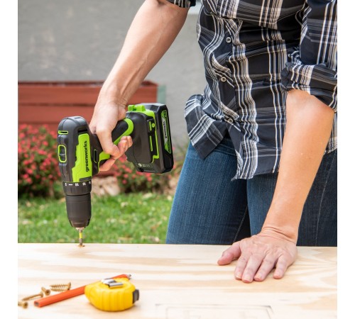 Дрель-шуруповерт аккумуляторная  Greenworks 24V GD24DD35 (2хАКБ 2Ач и ЗУ)