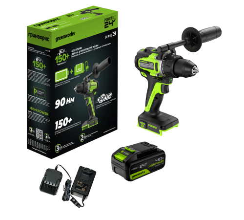 Дрель-шуруповерт аккумуляторная Greenworks 24V GD24DD90 (1хАКБ 4Ач и ЗУ)