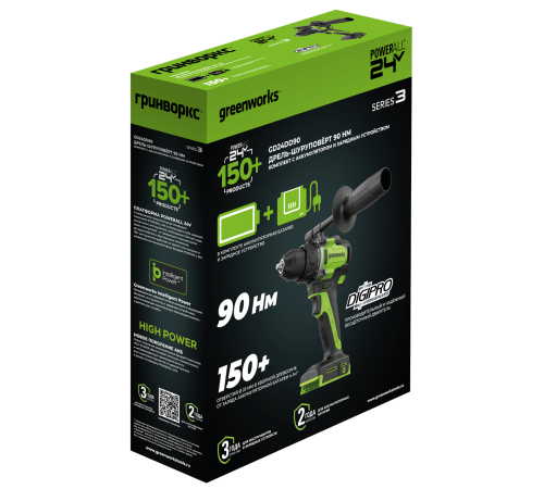 Дрель-шуруповерт аккумуляторная Greenworks 24V GD24DD90 (1хАКБ 4Ач и ЗУ)