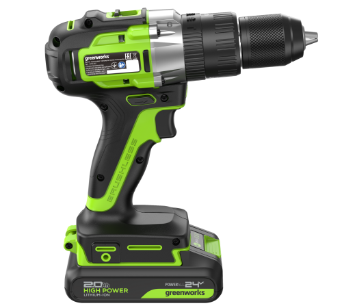 Дрель-шуруповерт ударная аккумуляторная Greenworks 24V GD24DD60 (2хАКБ 2Ач и ЗУ)