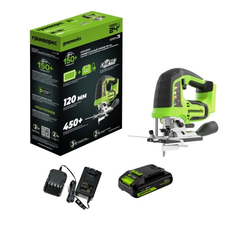 Лобзик аккумуляторный Greenworks 24V GD24JS120 (1хАКБ 2Ач и ЗУ)