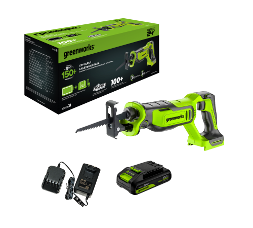 Пила сабельная аккумуляторная Greenworks GPT-BLRS-1 24V  (1хАКБ 2Ач и ЗУ)