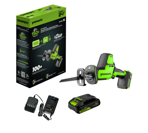 Пила сабельная аккумуляторная  Greenworks GPT-CRS-25 24V (1хАКБ 2Ач и ЗУ)
