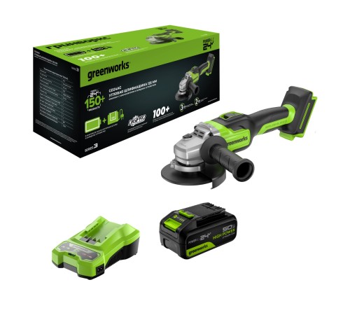 Угловая шлифовальная машина аккумуляторная  Greenworks 24V GD24AG (1хАКБ 5Ач и ЗУ)