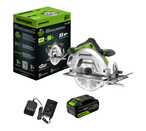 Циркулярная пила аккумуляторная Greenworks 24V GD24CS (1хАКБ 4Ач и ЗУ)
