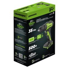 Дрель-шуруповерт аккумуляторная Greenworks 24V GD24DD35 (1хАКБ 2Ач и ЗУ)
