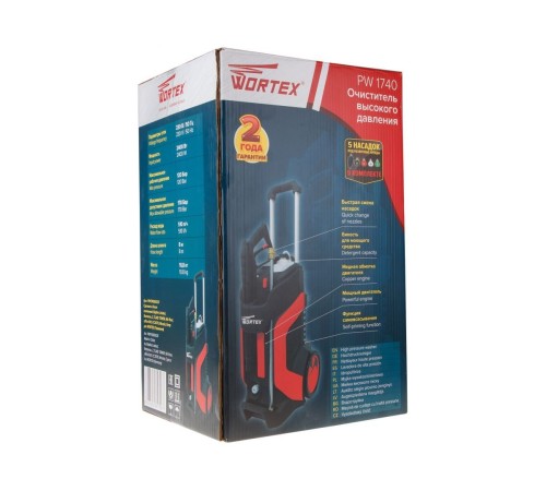 Очиститель высокого давления WORTEX PW 1740 2.40 кВт, 170 бар, 510 л/ч (мойка высокого давления, автомойка, ф-ция самовсасывания, шланг 8 м, 4 веерных и 1 роторная насадки) PW174000025