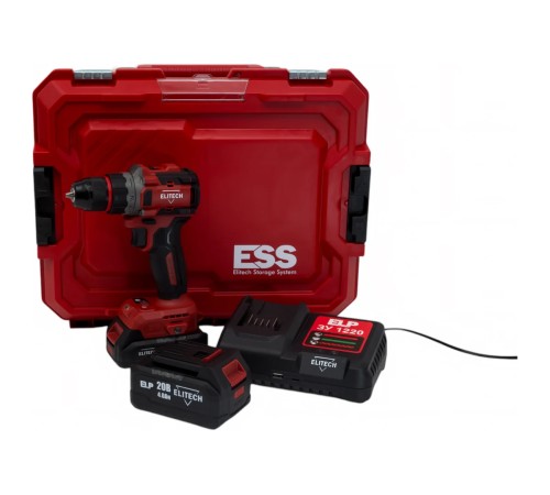 Дрель-шуруповерт аккумуляторная ELITECH ДА 20БЛ2 (2хАКБ 2.0Ач и ЗУ, кейс)