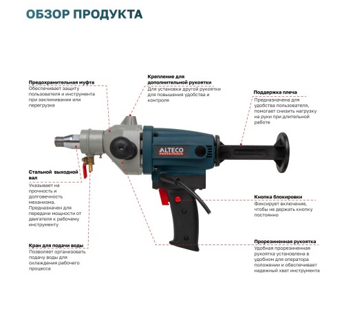 Дрель алмазного бурения ALTECO DD 1713