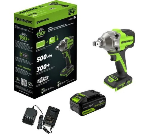 Гайковерт ударный аккумуляторный Greenworks 24V IW5500 (АКБ 5Ач и ЗУ)