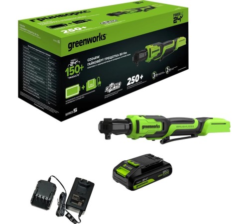 Гайковерт-трещотка аккумуляторный Greenworks 24V GD24RW (АКБ 2Ач и ЗУ)