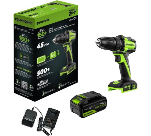 Дрель-шуруповерт аккумуляторная Greenworks 24V DD345 (АКБ 4Ач и ЗУ)