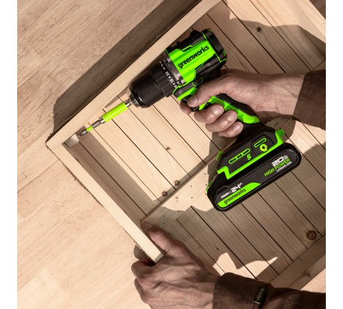 Дрель-шуруповерт аккумуляторная Greenworks 24V DD560 (2хАКБ 2Ач и ЗУ)