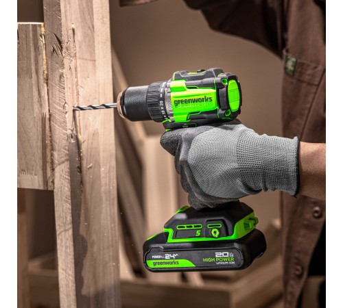 Дрель-шуруповерт аккумуляторная Greenworks 24V DD560 (2хАКБ 2Ач и ЗУ)