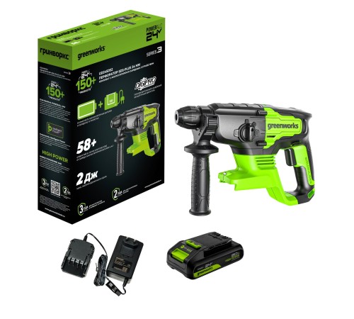 Перфоратор аккумуляторный Greenworks 24V GD24SDS2 (АКБ 2Ач и ЗУ)