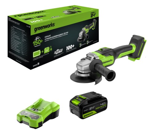 Угловая шлифовальная машина аккумуляторная Greenworks 24V GD24AG (АКБ 4Ач и ЗУ)