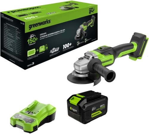 Угловая шлифовальная машина аккумуляторная Greenworks 24V GD24AG (АКБ 8Ач и ЗУ)